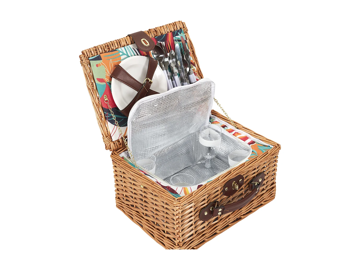 Panier Pique Nique 4 Personnes Paradis Exotique Rouge, Marron, Blanc