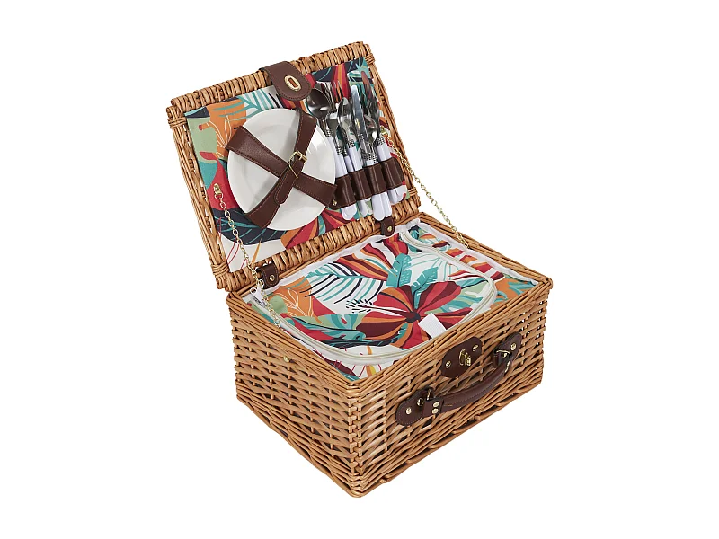 Panier Pique Nique 4 Personnes Paradis Exotique Rouge, Marron, Blanc