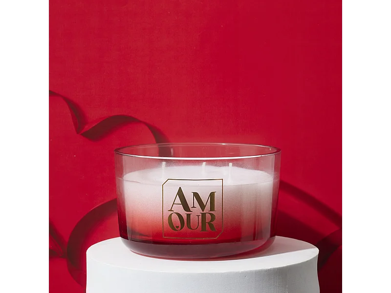 Bougie Parfumee 3 Meches Coffret Cadeau Amour Rouge