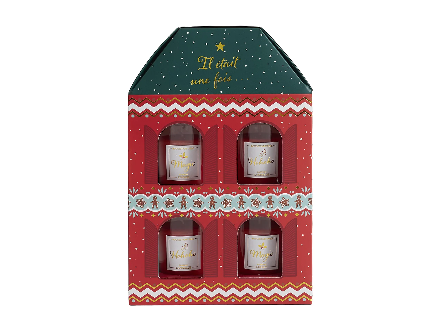 Bougie Parfumee X4 Maison Noel Tradi Rouge, Vert