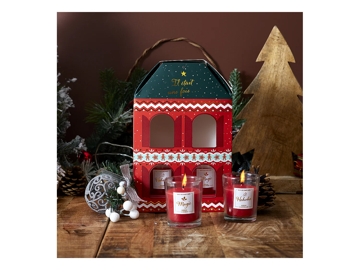 Bougie Parfumee X4 Maison Noel Tradi Rouge, Vert