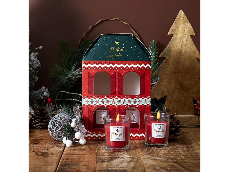 Bougie Parfumee X4 Maison Noel Tradi Rouge, Vert