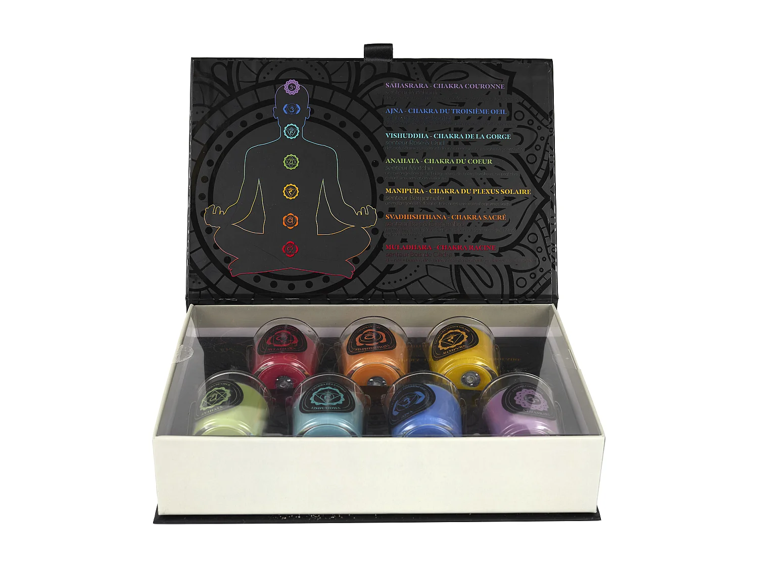 Coffret Bougie Parfumee Chakra X7 Violet, Bleu, Vert, Jaune, Orange, Rouge
