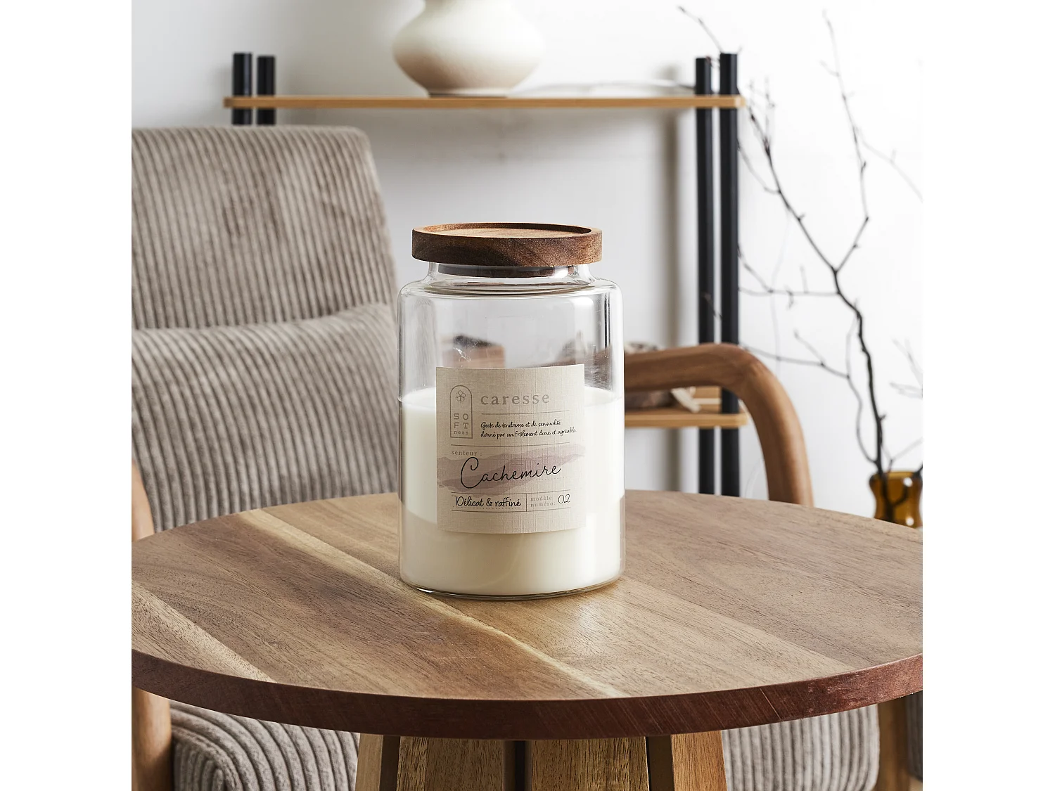 Bougie Parfumee Pot Top Acacia Softness H16cm Blanc