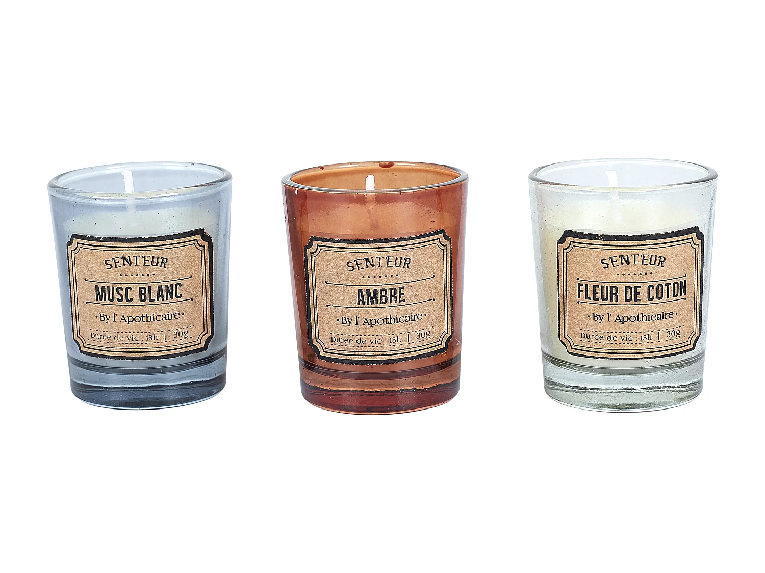 Coffret Bougie Parfumee Apothicaire X6 Blanc, Gris, Marron