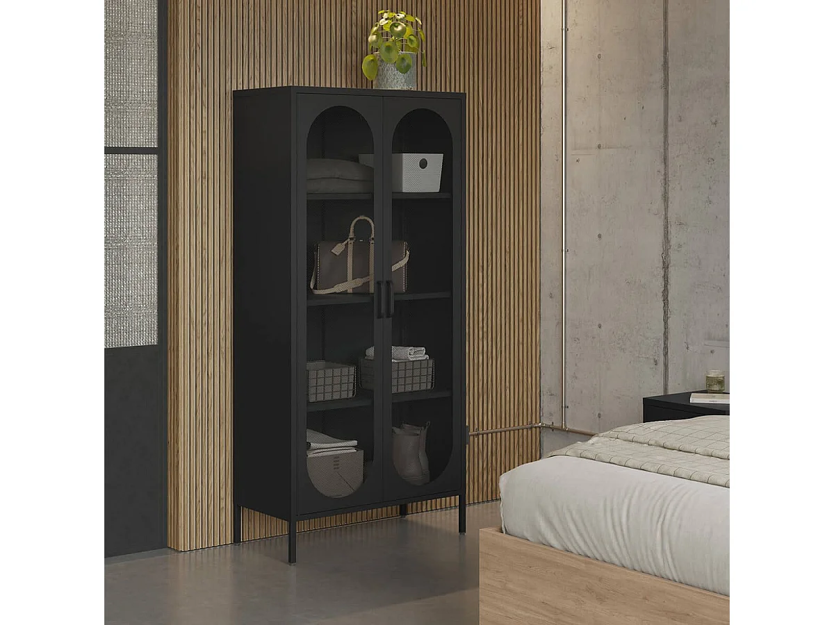 OLIVIA - Meuble Haut 2 Portes Ajourées en Métal Noir