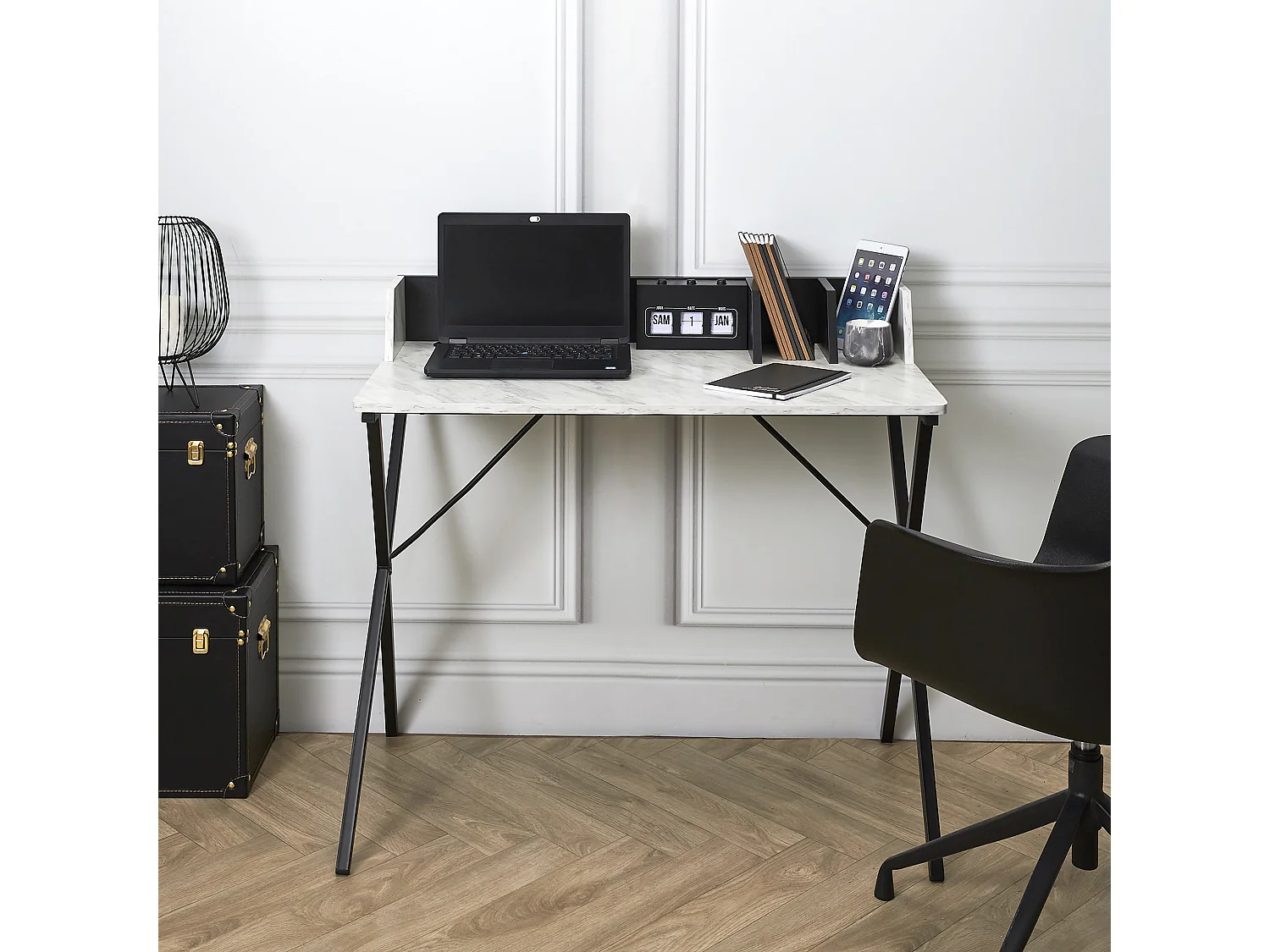 Bureau Brice Imitation Marbre Gris, Blanc, Noir