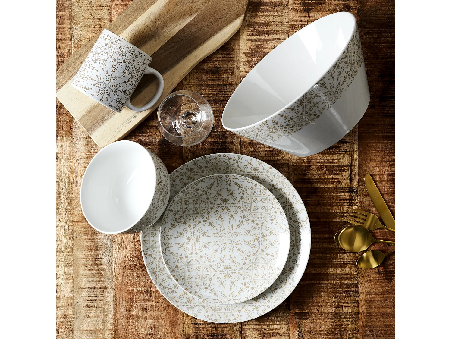 Saladier Porcelaine Motif Faience D25cm Blanc, Vert