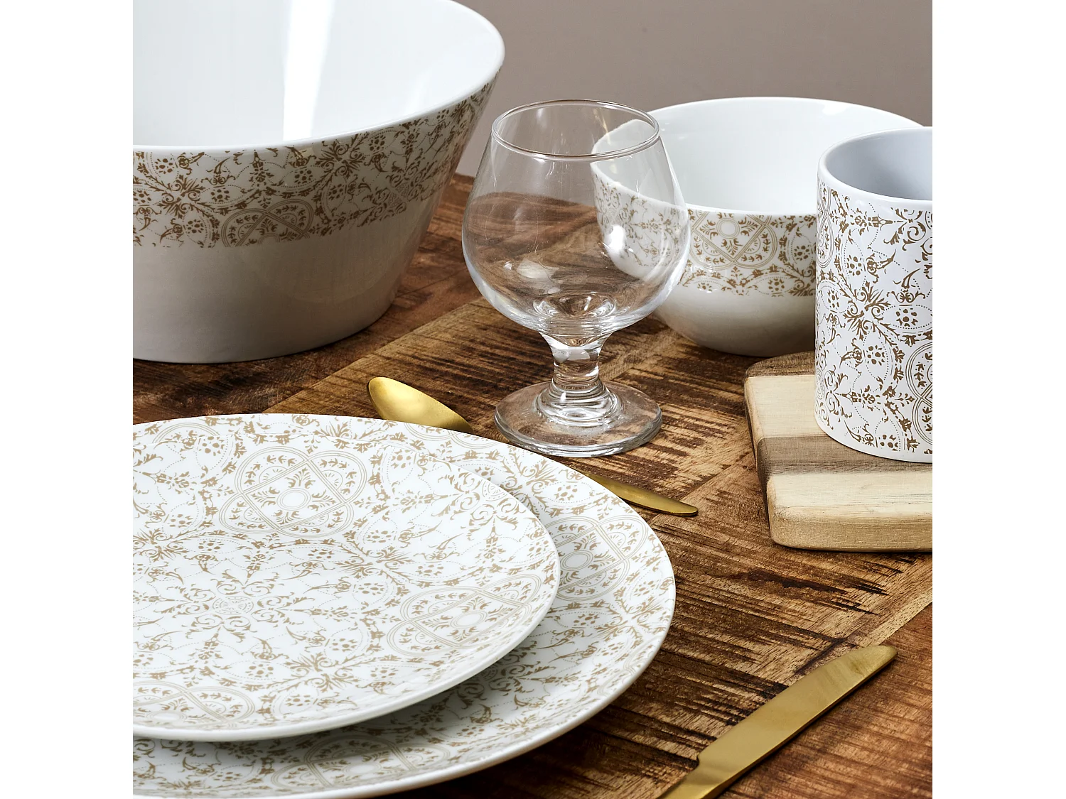 Saladier Porcelaine Motif Faience D25cm Blanc, Vert