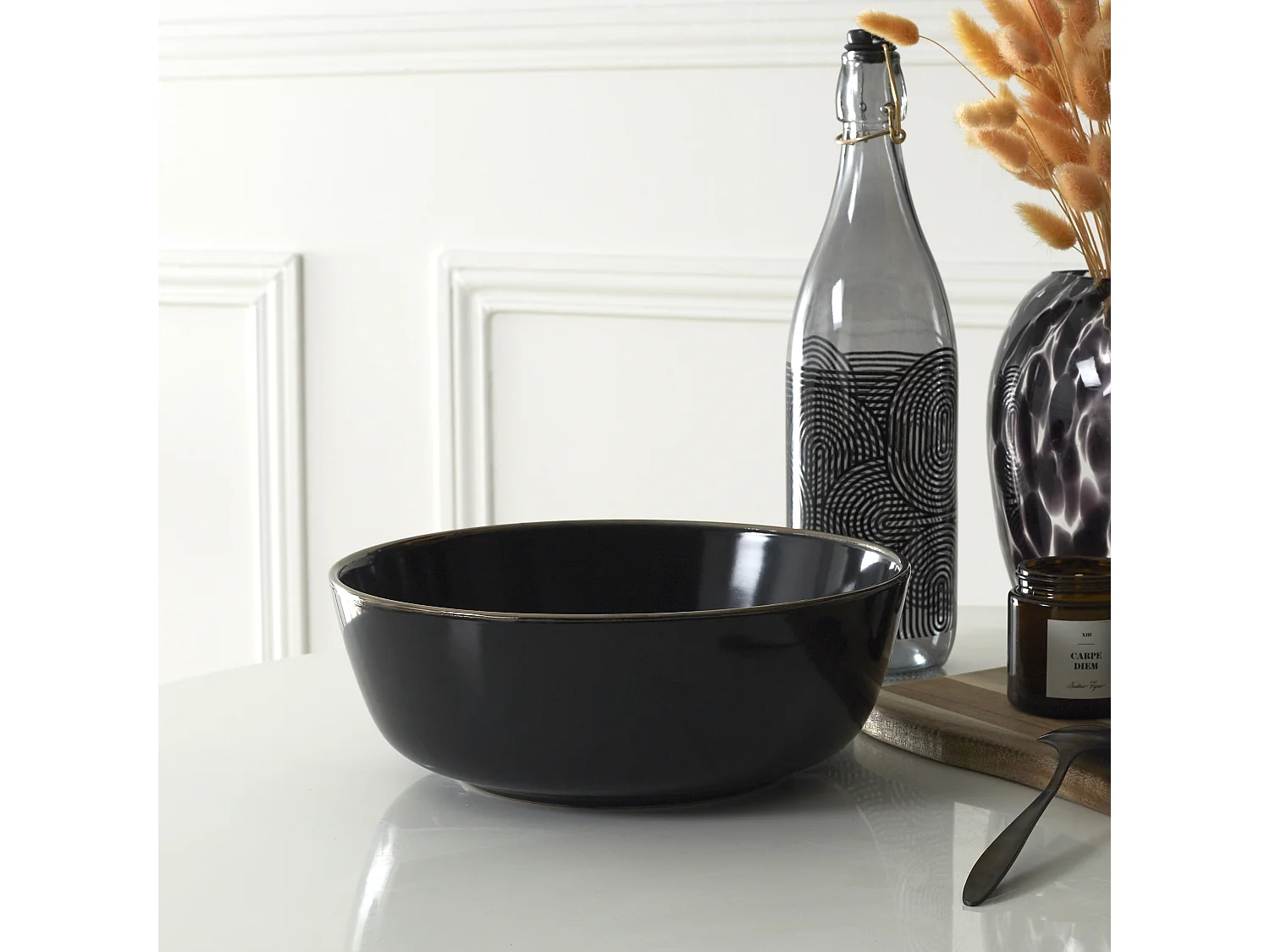 Saladier Noir Lisere Dore D25cm Noir, Or