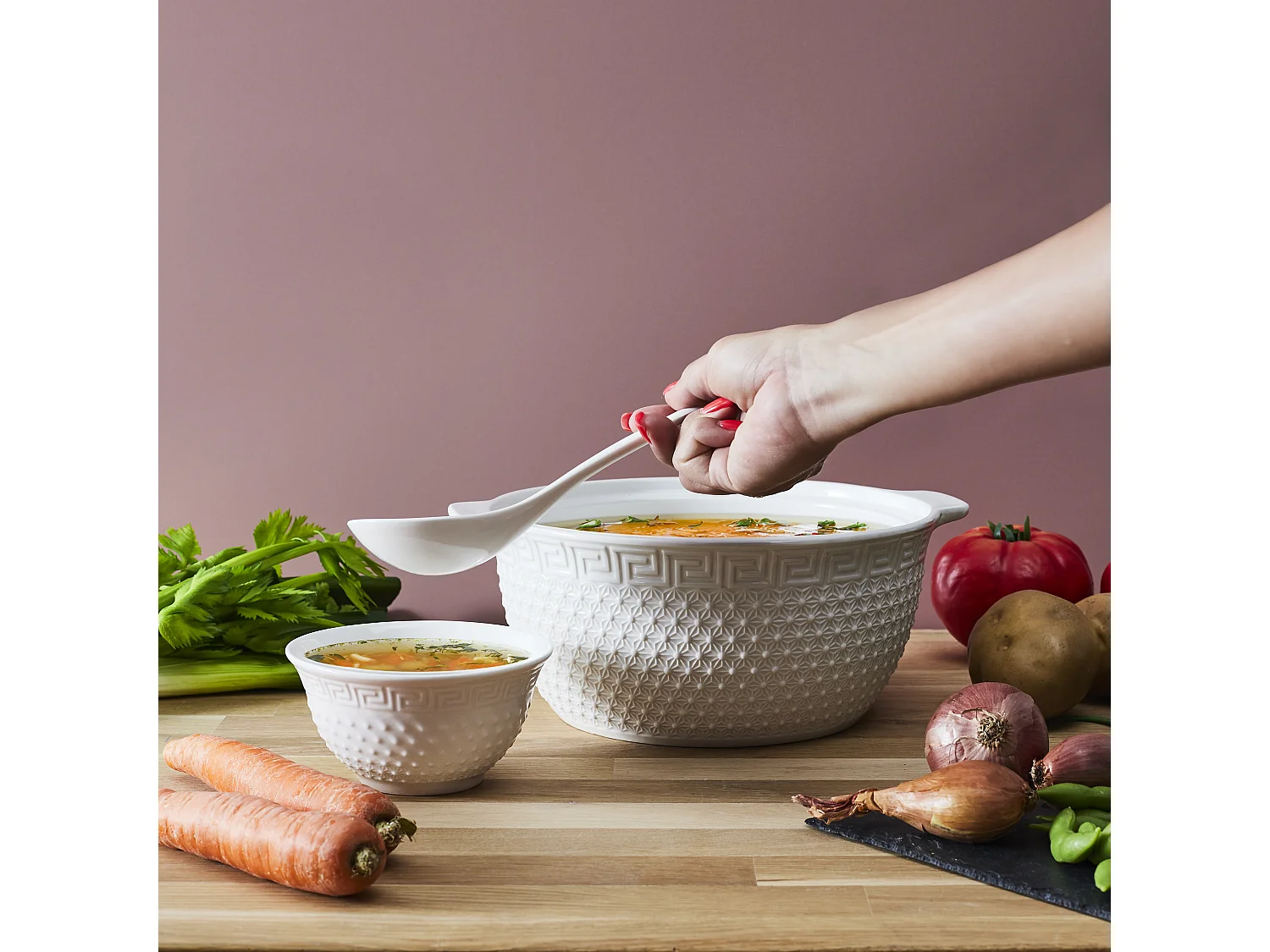 Service à Soupe 8 Pièces "Clélia" 42cm Blanc