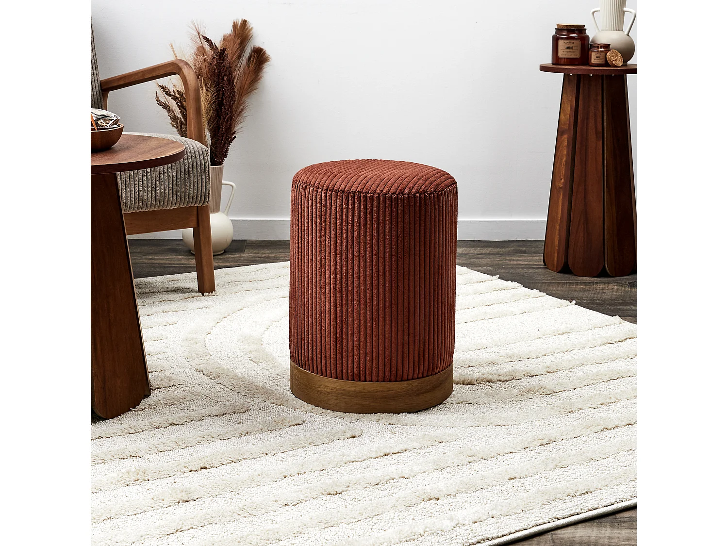 Pouf Cotele Scott Terracotta Orange, Marron