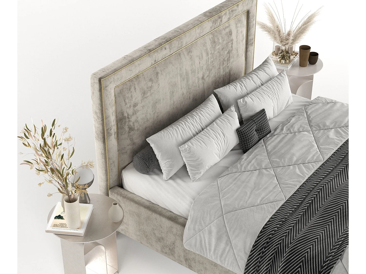 Łóżko tapicerowane Baleine - 160 x 200 cm - szenil - beżowy