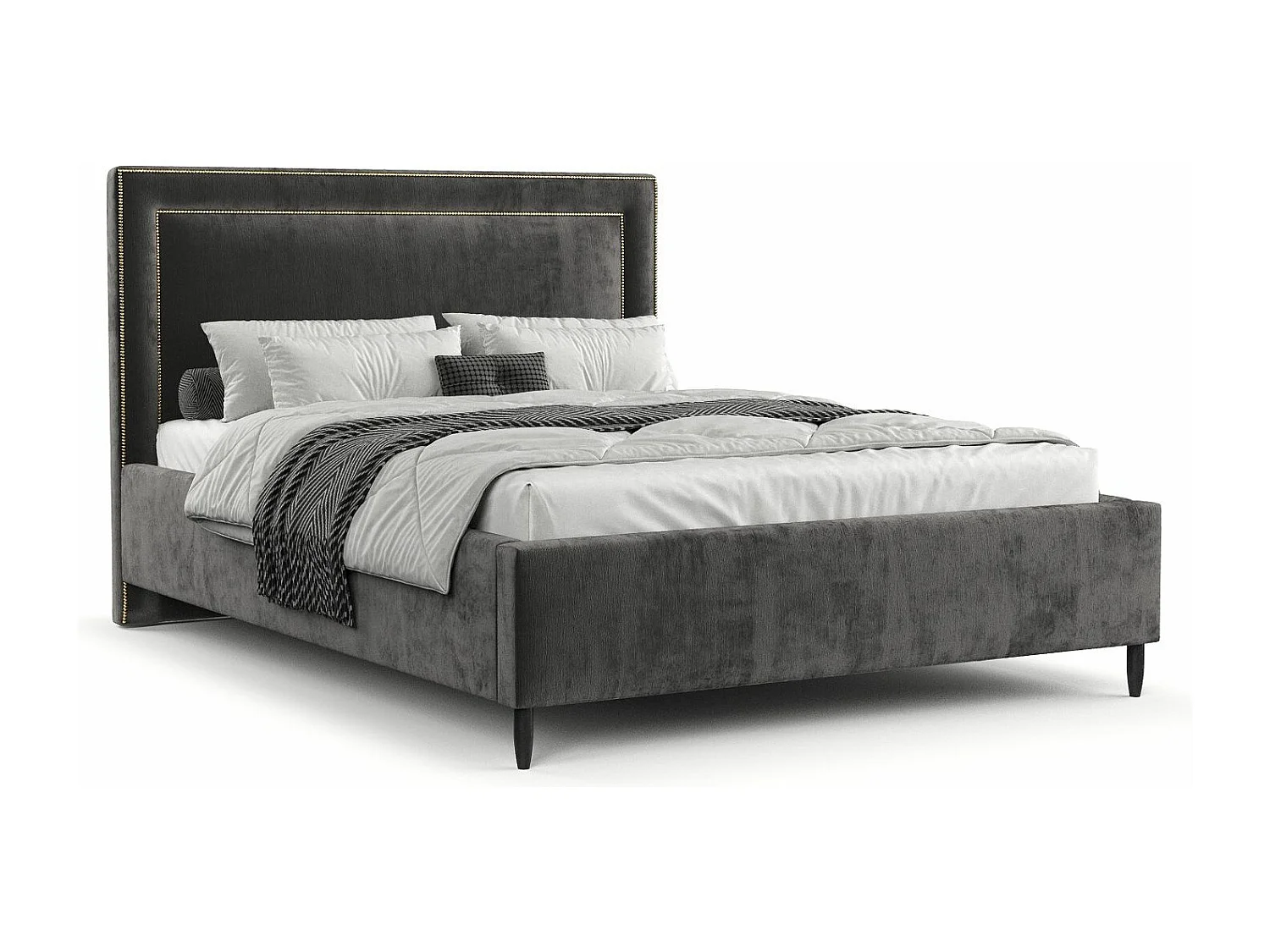 Polsterbett Baleine - 160 x 200 cm - Chenille-Stoff - dunkelgrau