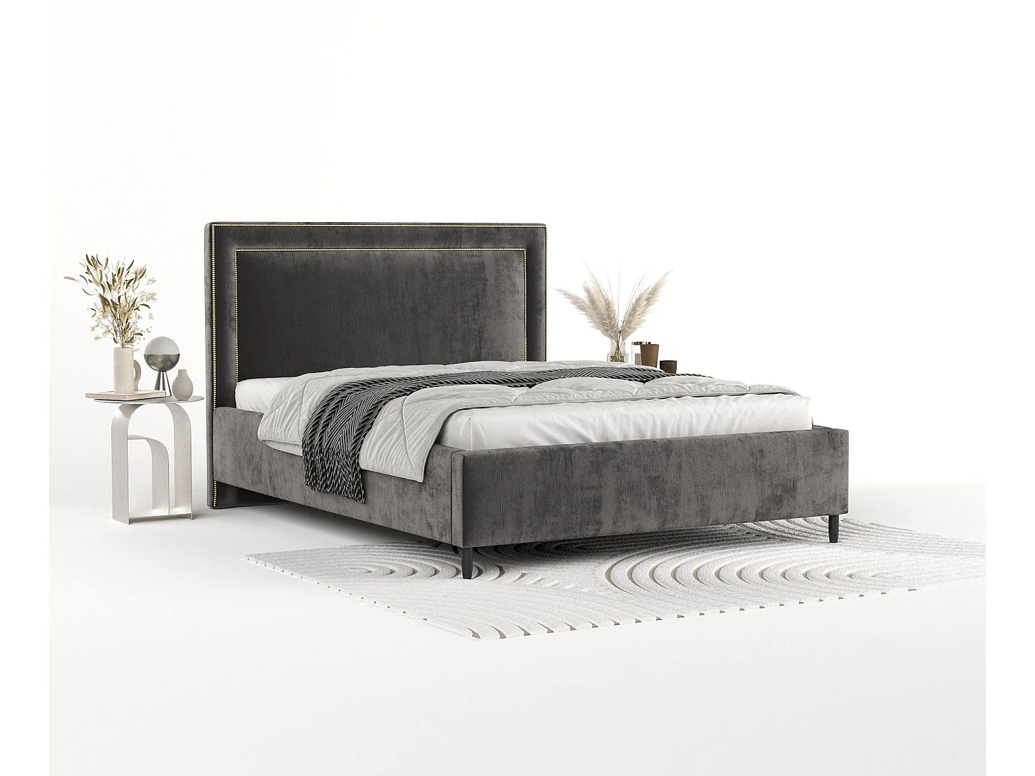 Łóżko tapicerowane Baleine - 160 x 200 cm - szenil - ciemnoszary