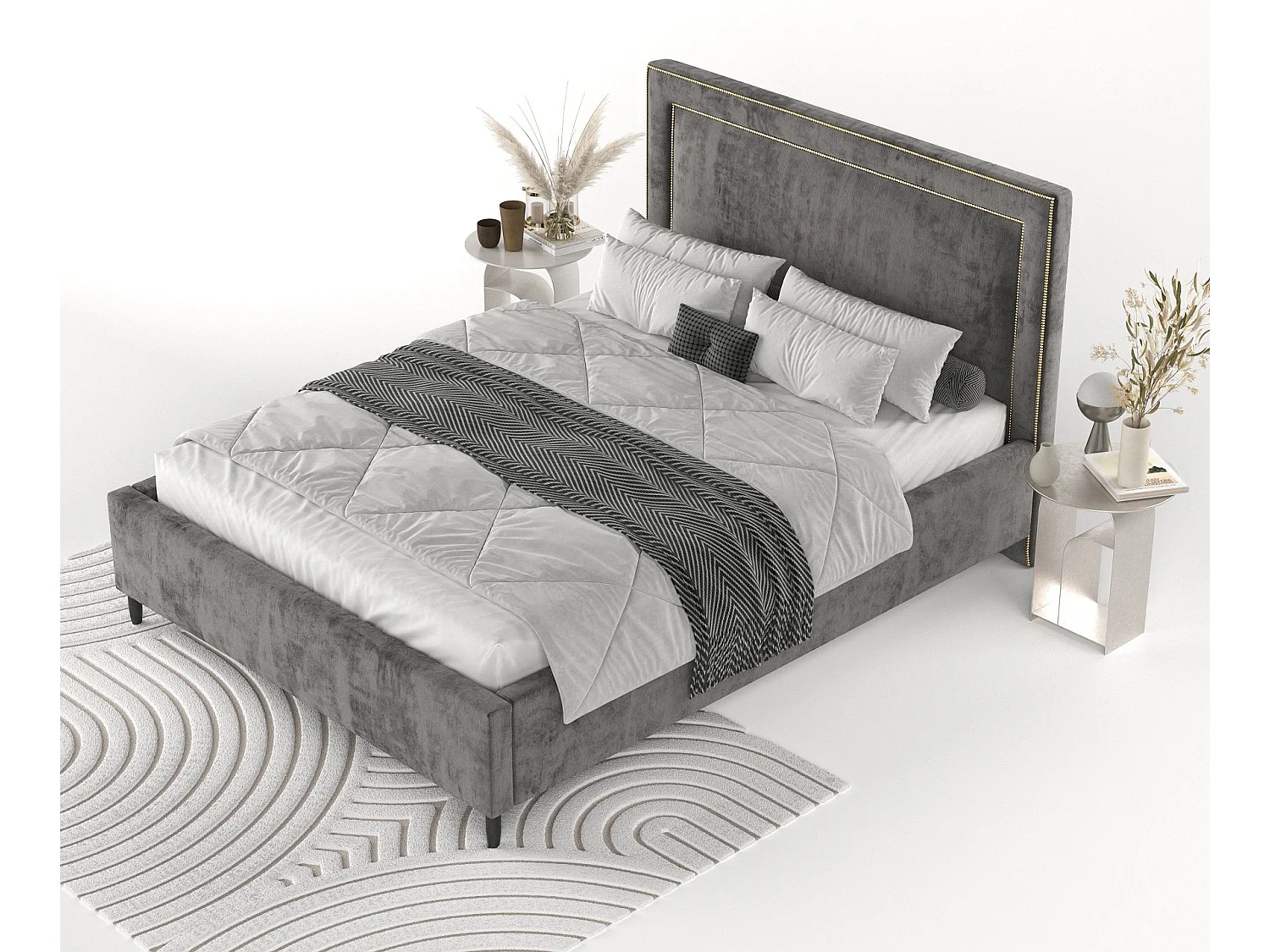 Łóżko tapicerowane Baleine - 160 x 200 cm - szenil - ciemnoszary