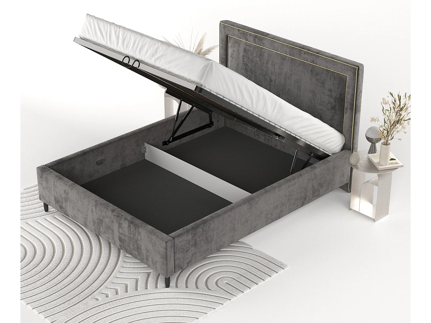 Łóżko tapicerowane Baleine - 160 x 200 cm - szenil - ciemnoszary