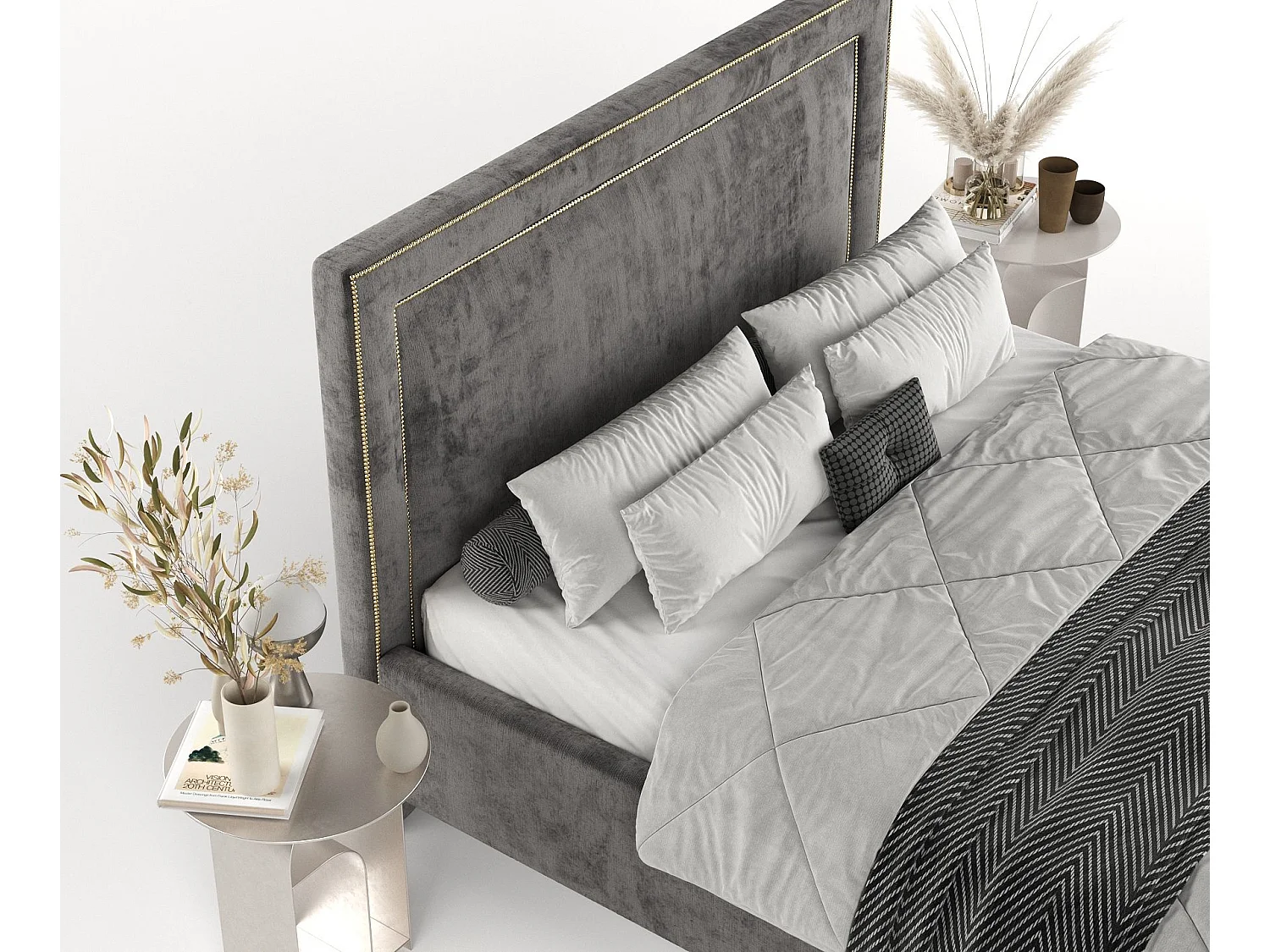 Polsterbett Baleine - 120 x 200 cm - Chenille-Stoff - dunkelgrau