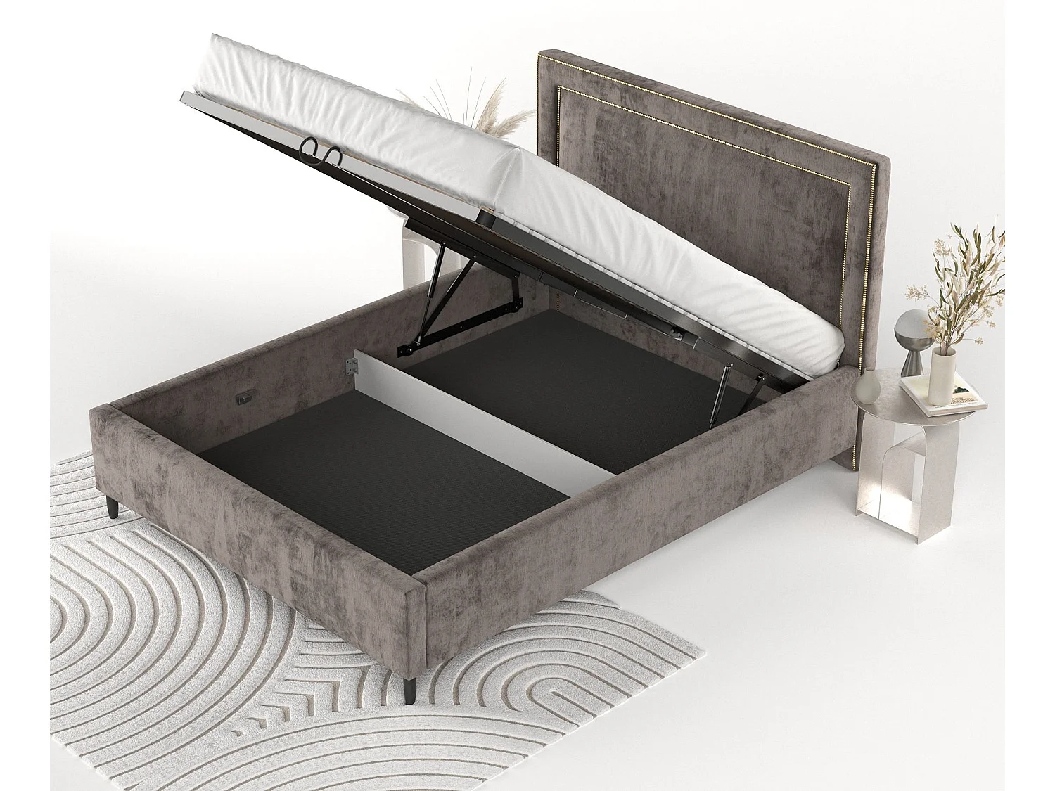 Polsterbett Baleine - 180 x 200 cm - Chenille-Stoff - braun