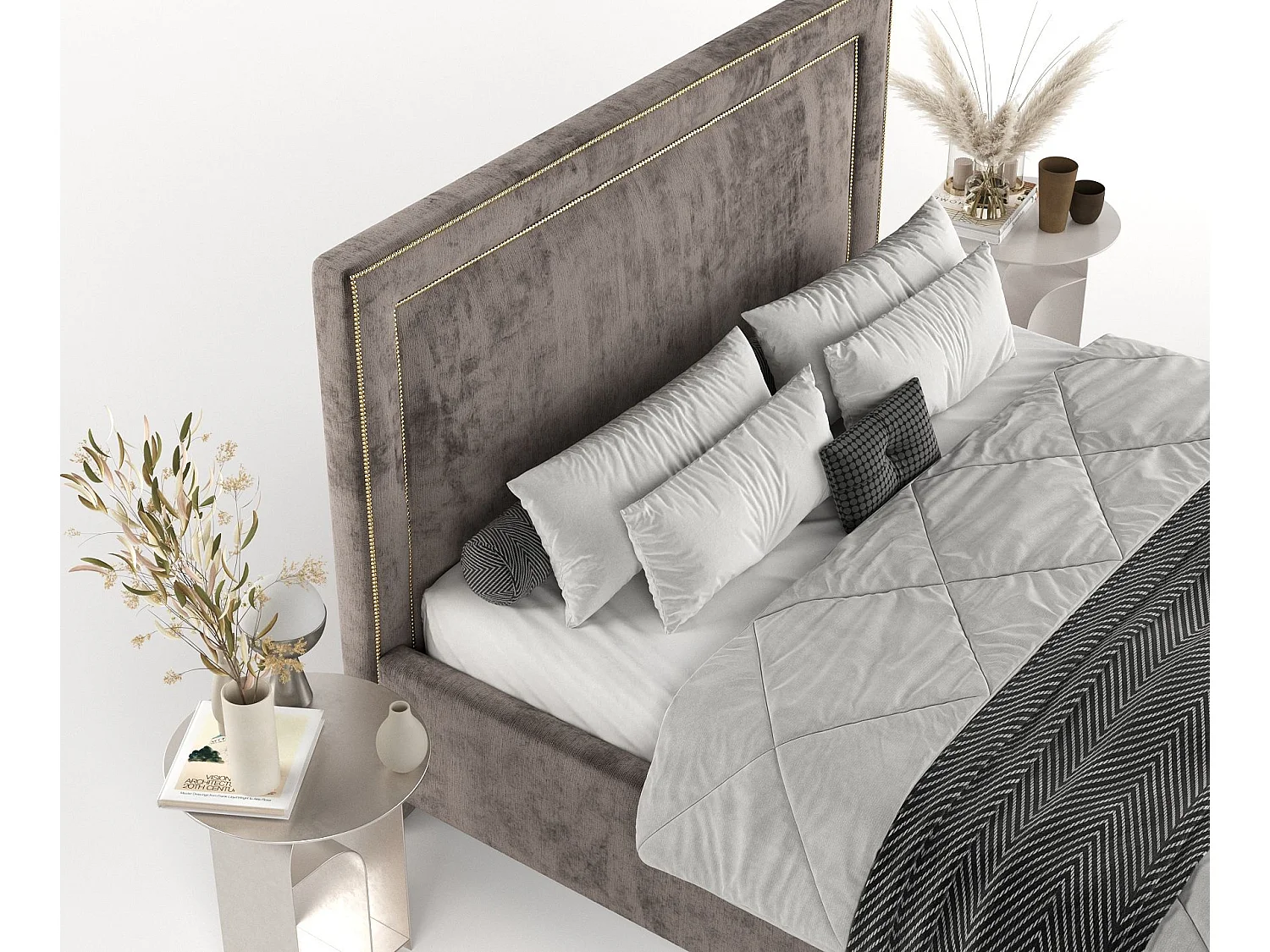 Łóżko tapicerowane Baleine - 120 x 200 cm - szenil - brązowy