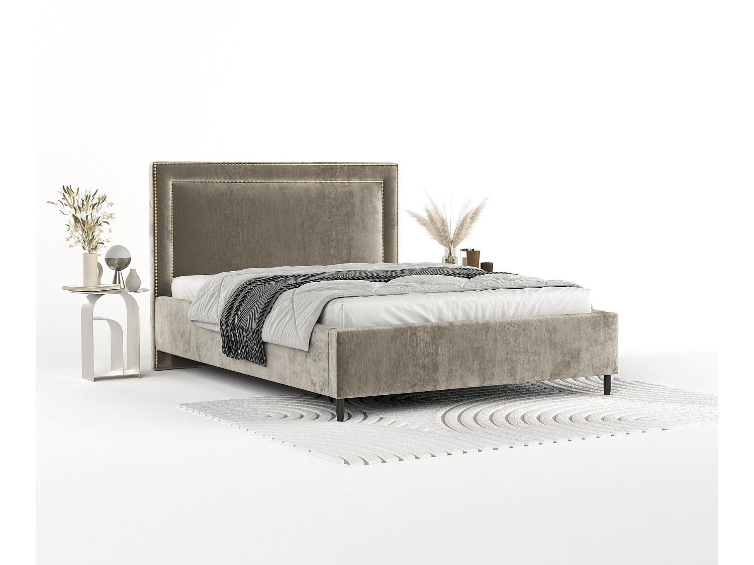 Lit coffre Baleine - 140 x 200 cm - chenille - beige