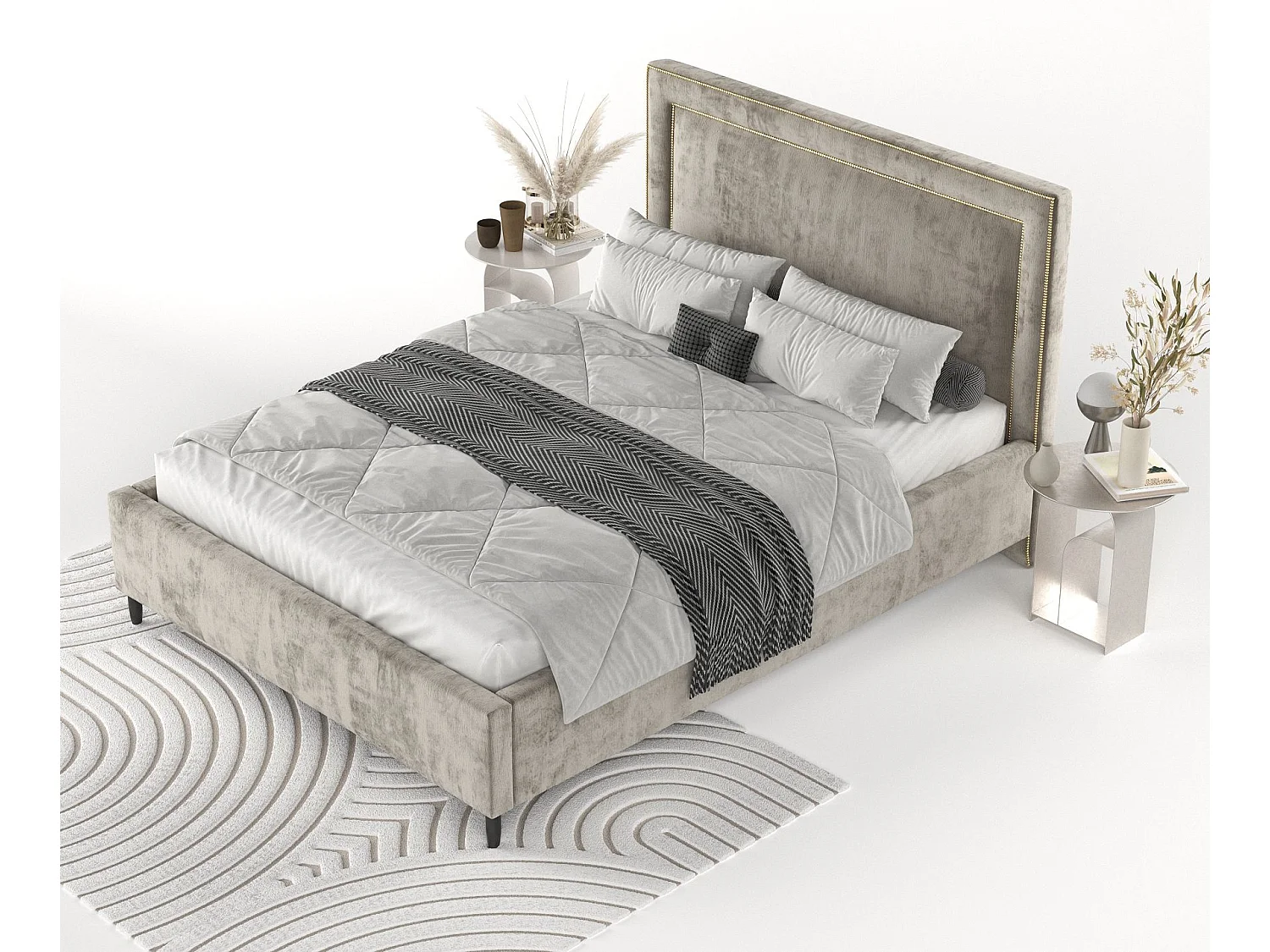 Lit coffre Baleine - 140 x 200 cm - chenille - beige