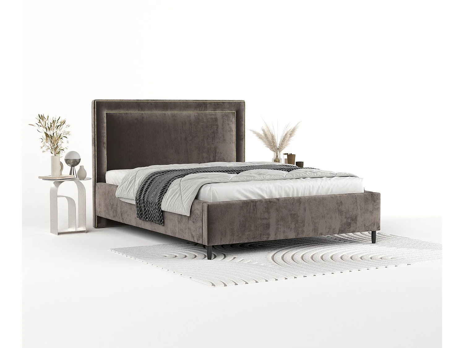 Polsterbett Baleine - 160 x 200 cm - Chenille-Stoff - braun