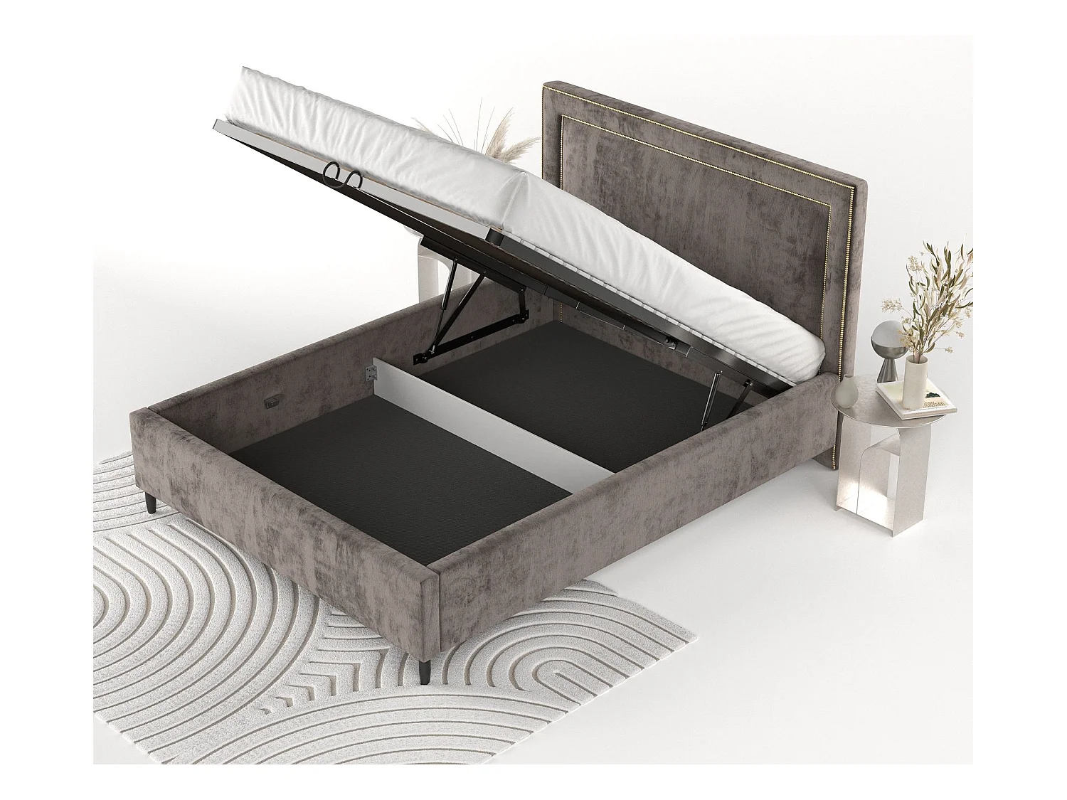 Łóżko tapicerowane Baleine - 160 x 200 cm - szenil - brązowy