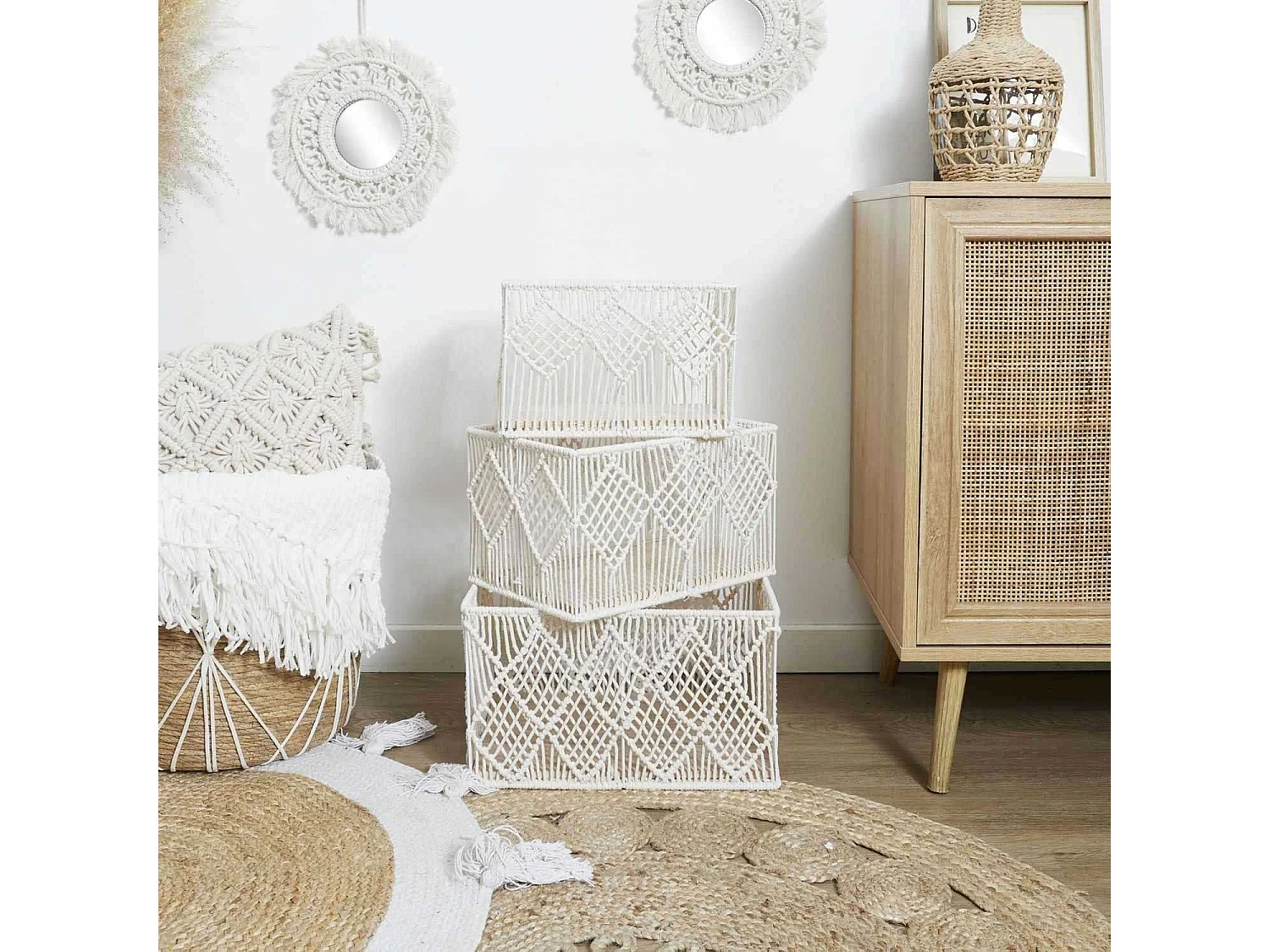 Panier - HOME DECO FACTORY - Boho - Rectangulaire - Gigogne - Beige