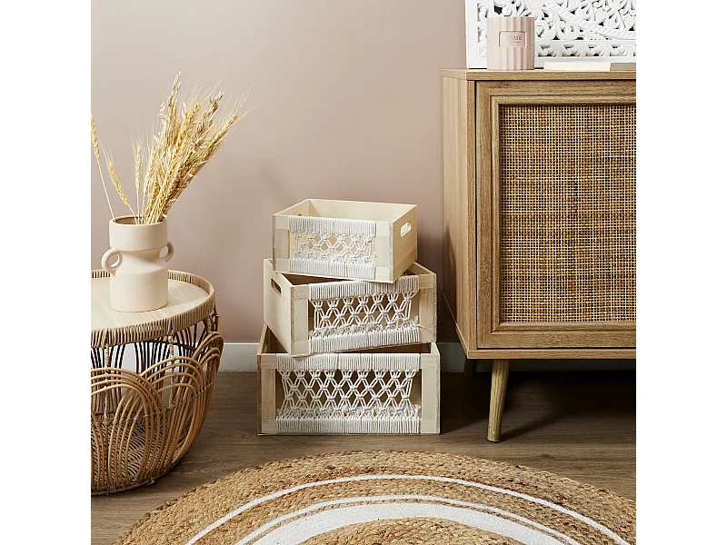 Caisse Bois Gigogne Boho X3 Beige