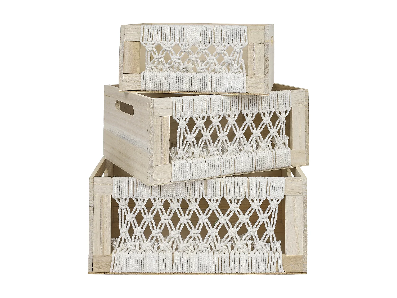 Caisse Bois Gigogne Boho X3 Beige
