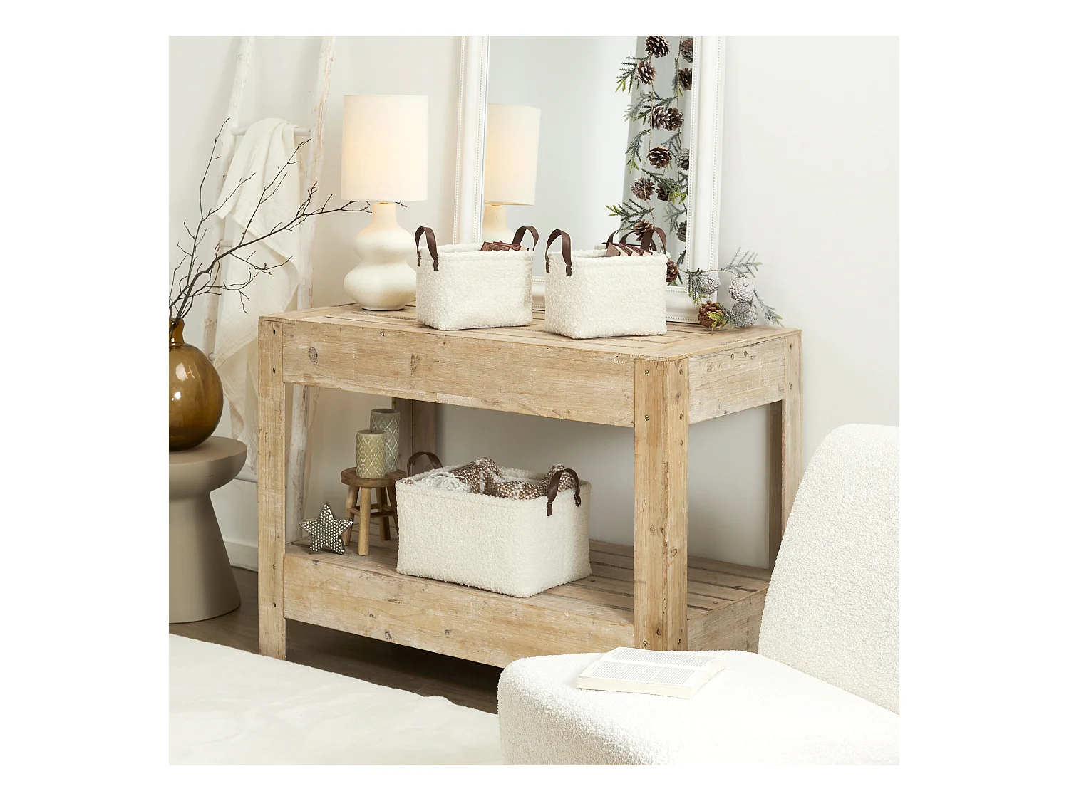 Panier Rangement Velours Cotele Blanc Blanc