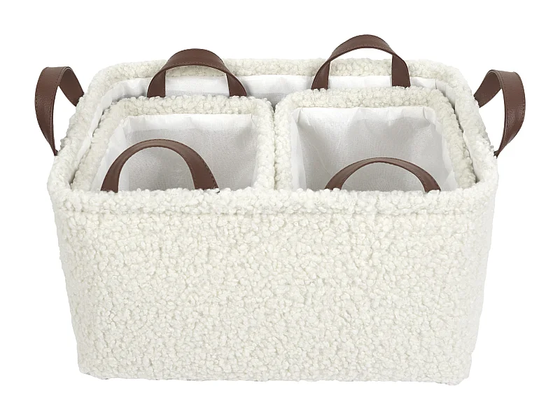 Panier Rangement Velours Cotele Blanc Blanc