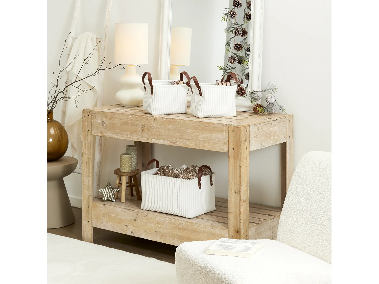 Panier Rangement Blanc X3 H20cm Blanc