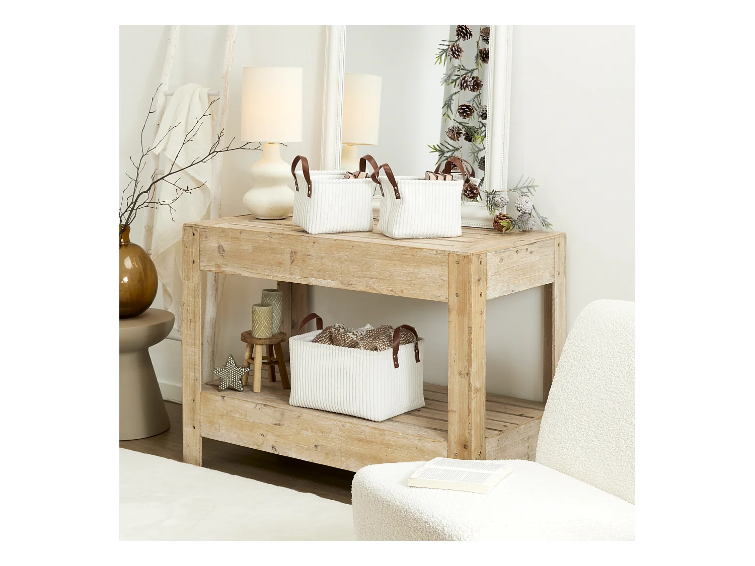 Panier Rangement Blanc X3 H20cm Blanc