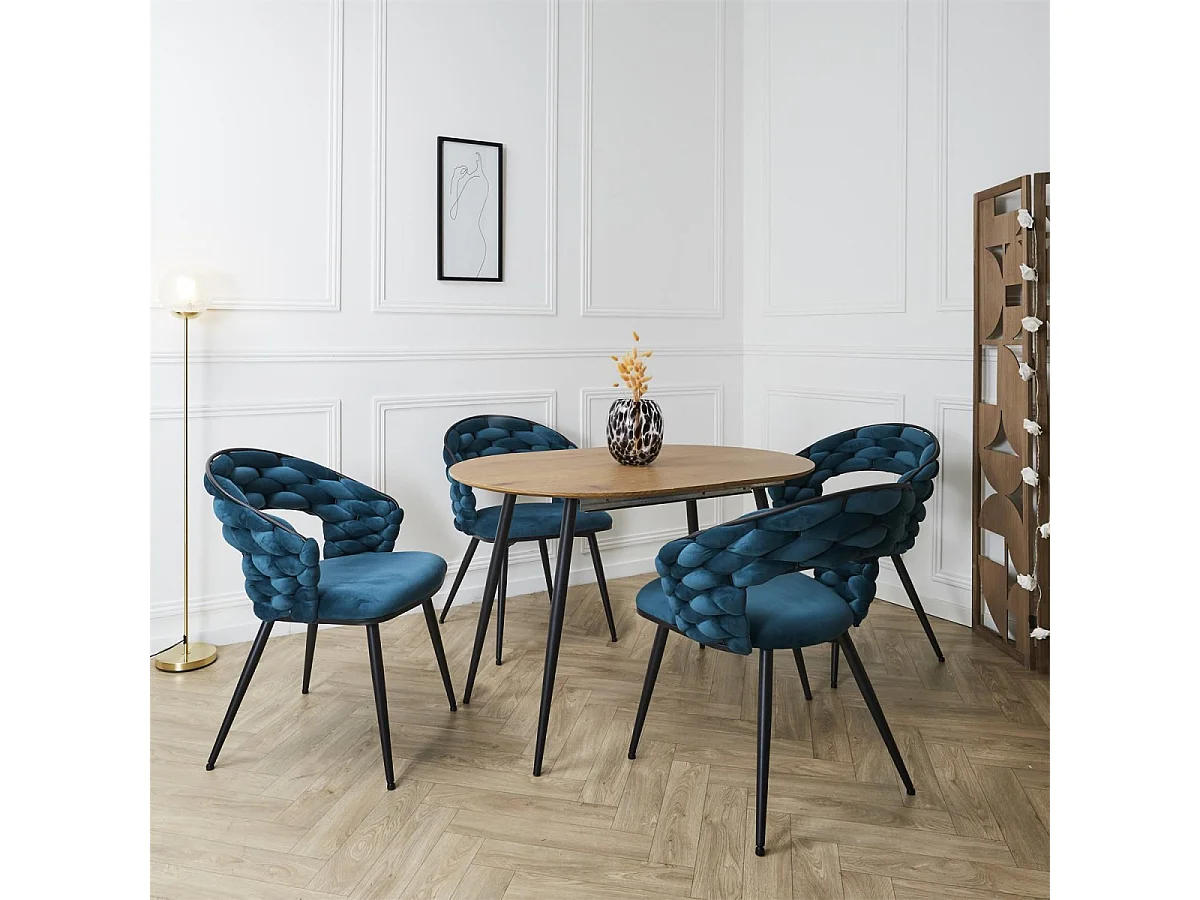 Lot de 2 Chaises Fauteuils de Table - HOME DECO FACTORY - Élégantes - Bleu et Noir