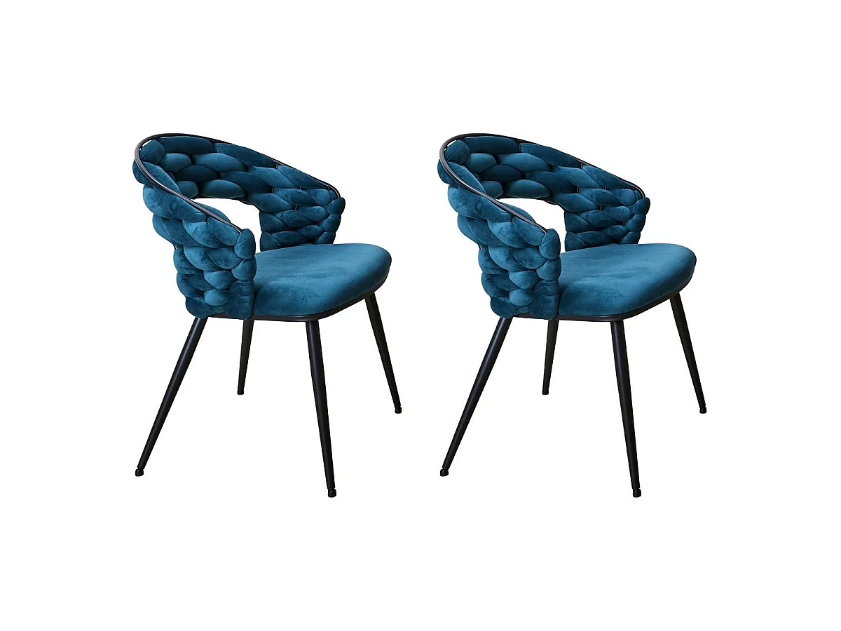 Lot de 2 Chaises Fauteuils de Table - HOME DECO FACTORY - Élégantes - Bleu et Noir