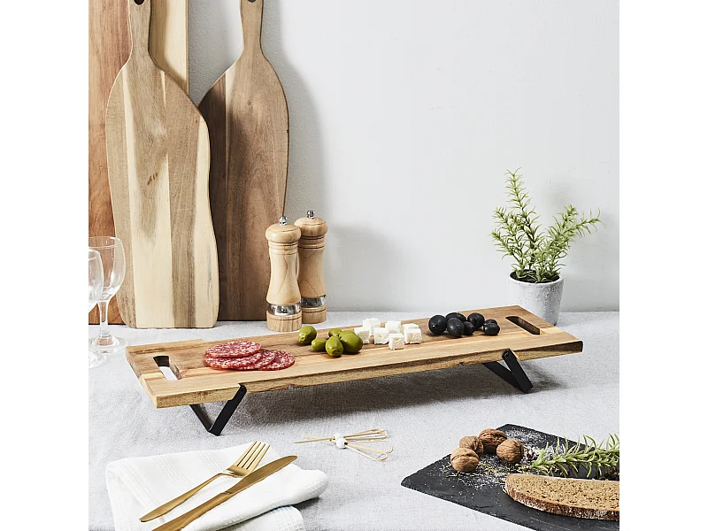 Planche De Presentation Acacia Pied Metal 55cm M6 Marron, Noir