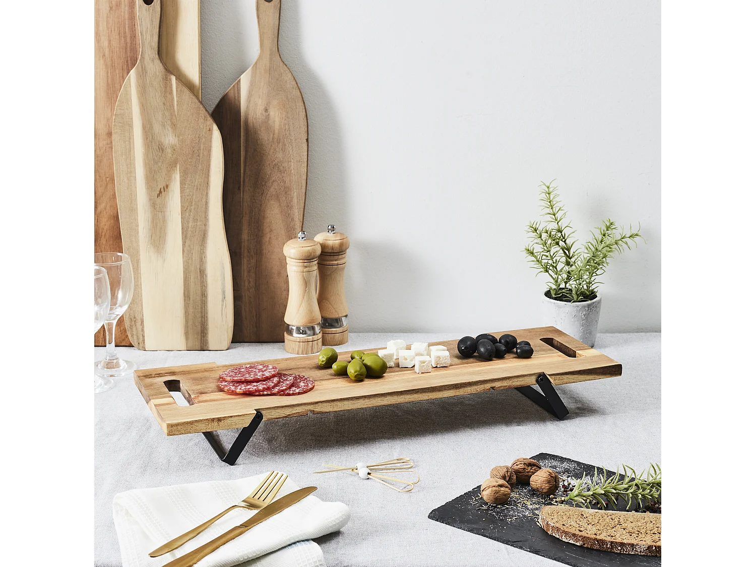 Planche De Presentation Acacia Pied Metal 55cm M6 Marron, Noir