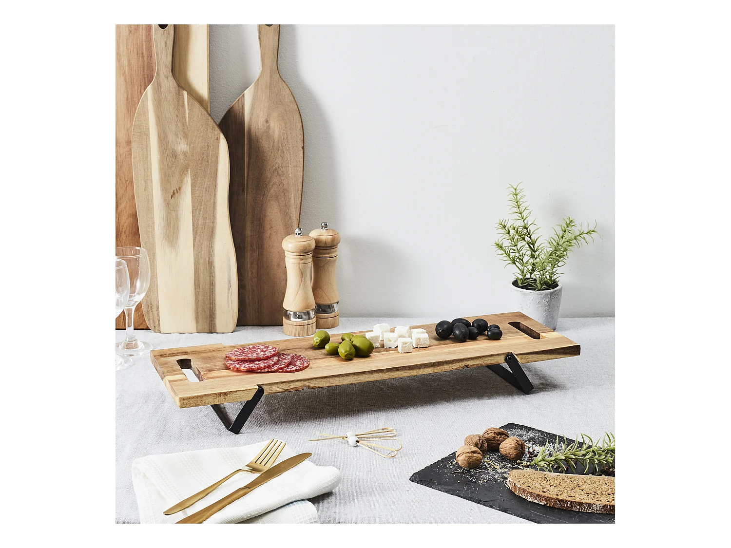 Planche De Presentation Acacia Pied Metal 55cm M6 Marron, Noir