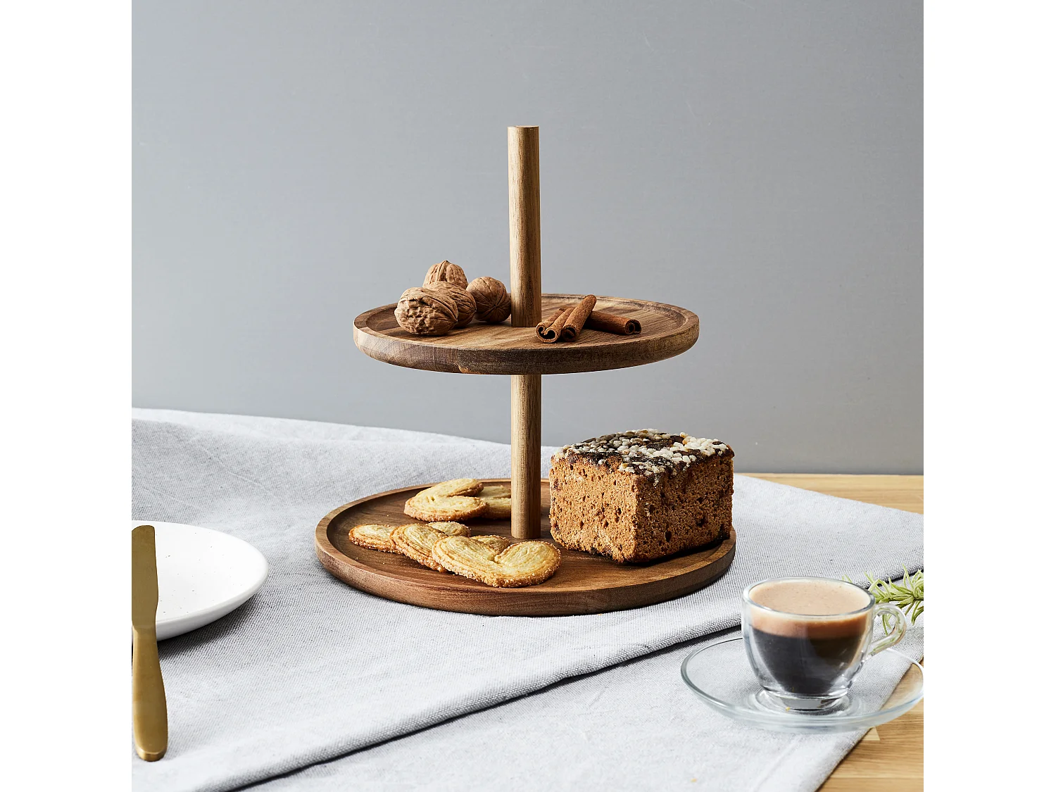 Presentoir 2 Etages Acacia M6 Marron