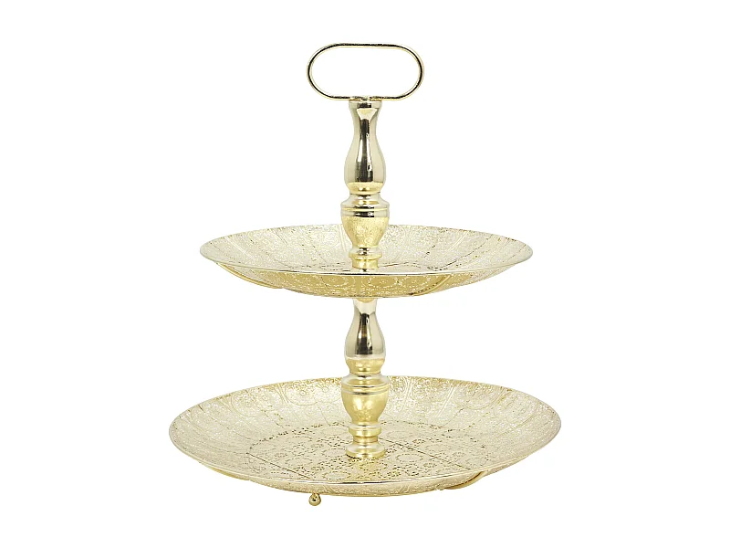 Plateau Decoratif Metal Dore 2 Etages M6 Or