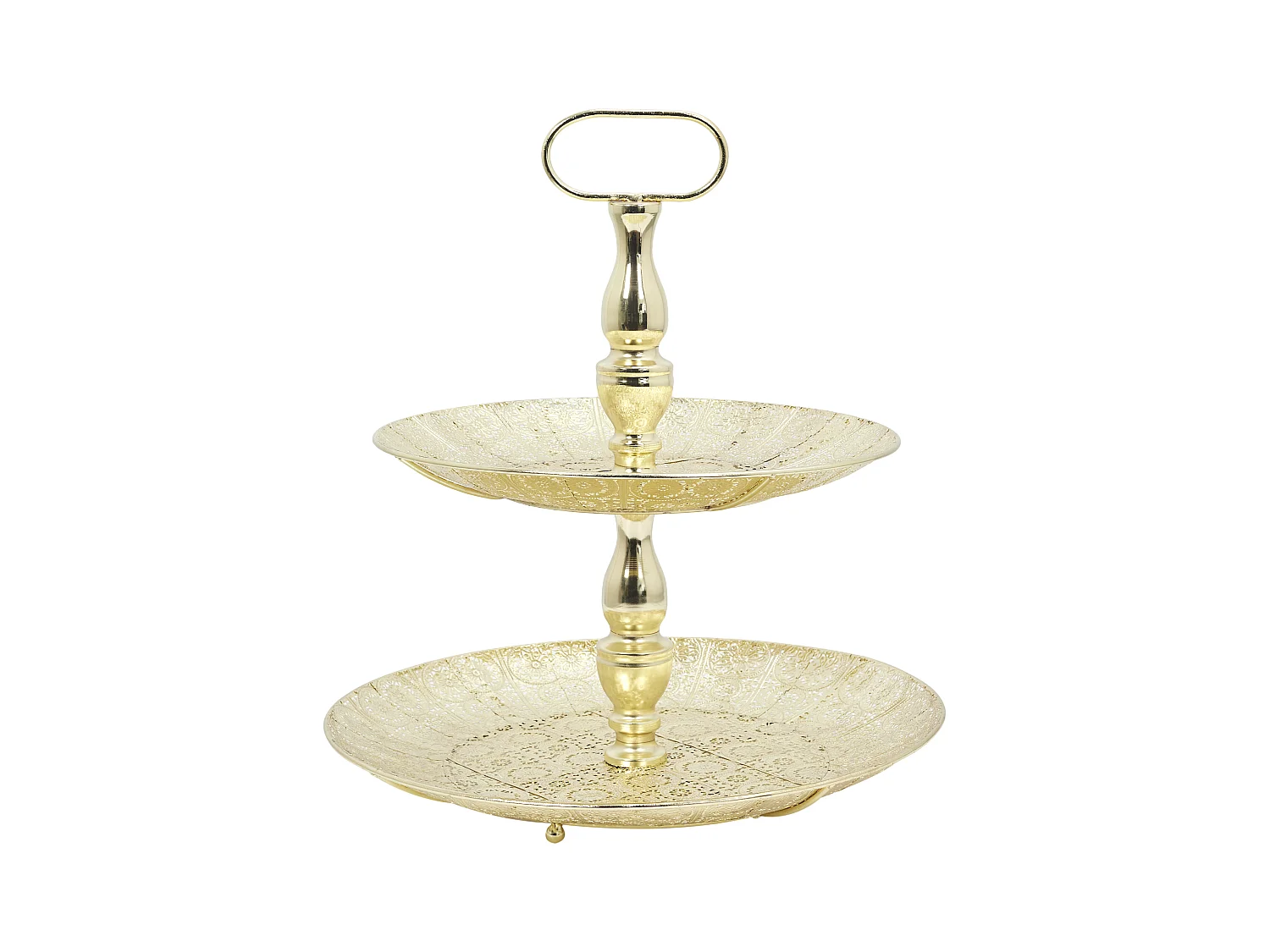 Plateau Decoratif Metal Dore 2 Etages M6 Or