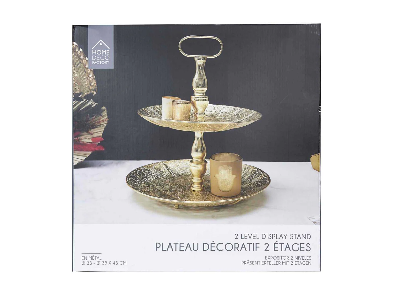 Plateau Decoratif Metal Dore 2 Etages M6 Or