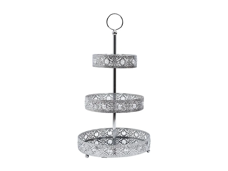 Plateau Decoratif Metal Argente 3 Etages A1/m6 Argent