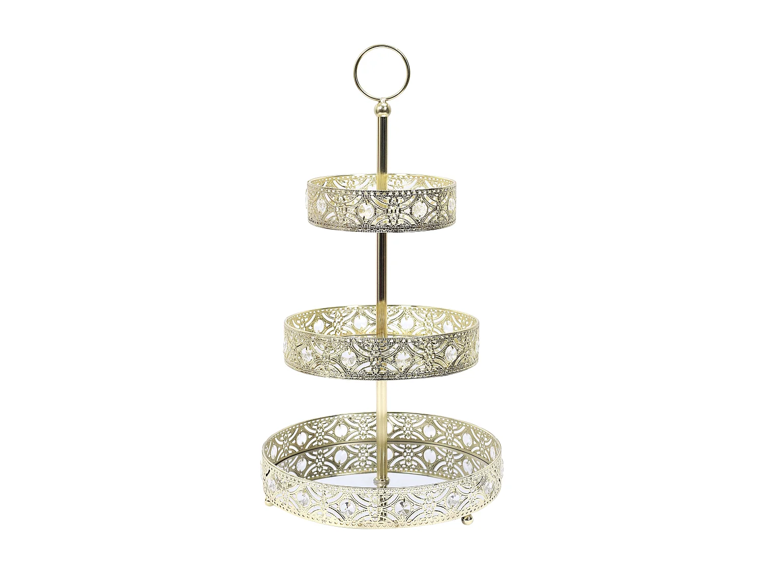 Plateau Decoratif Metal Dore 3 Etages Or