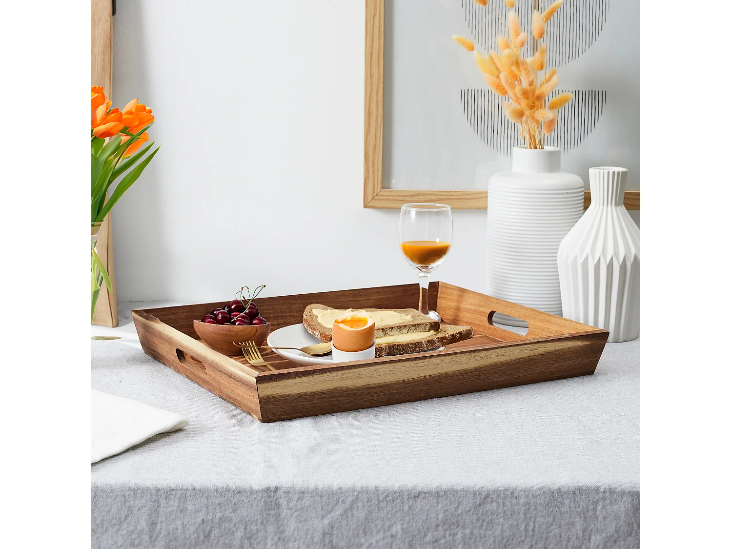 Plateau A Poignees Acacia 42x33cm M6