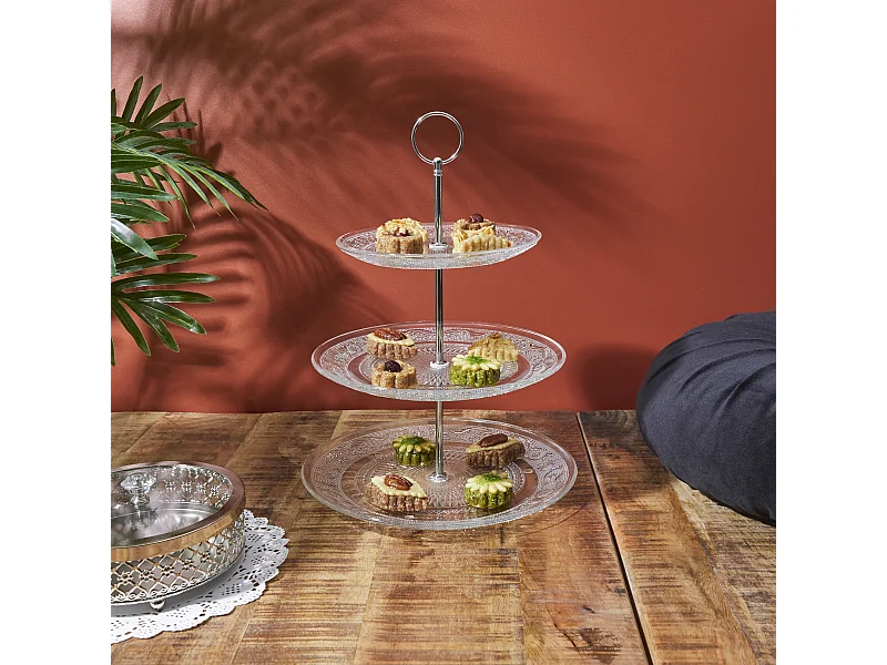 Plateau A Gateaux En Verre 3 Etages Transparent