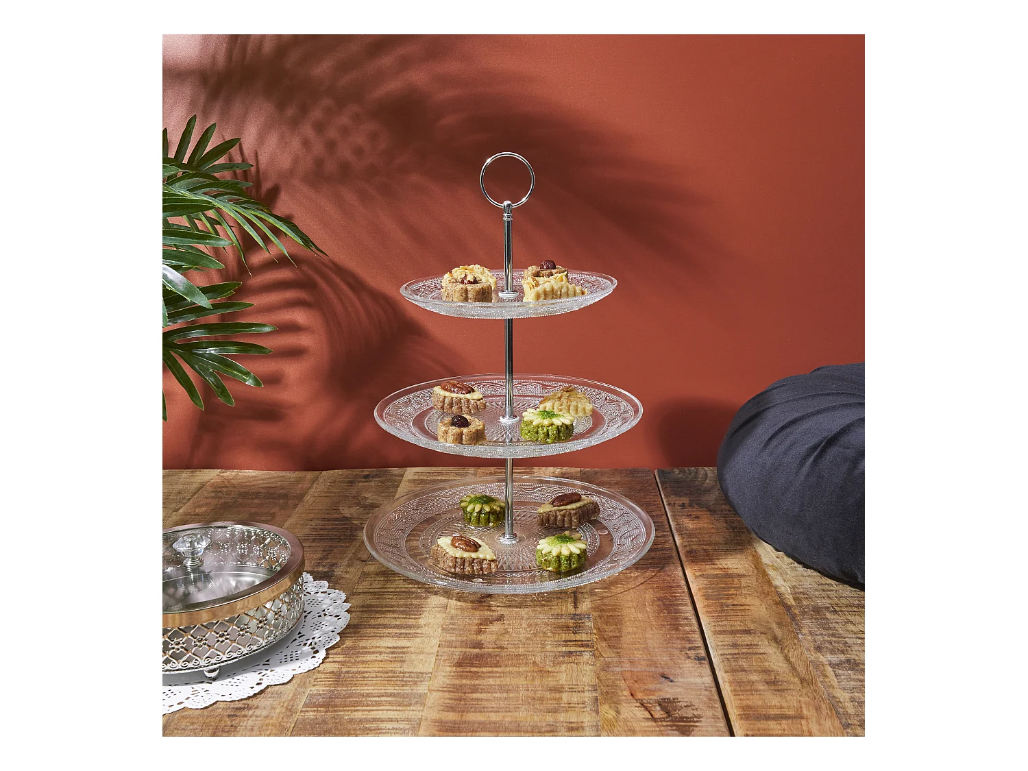 Plateau A Gateaux En Verre 3 Etages Transparent