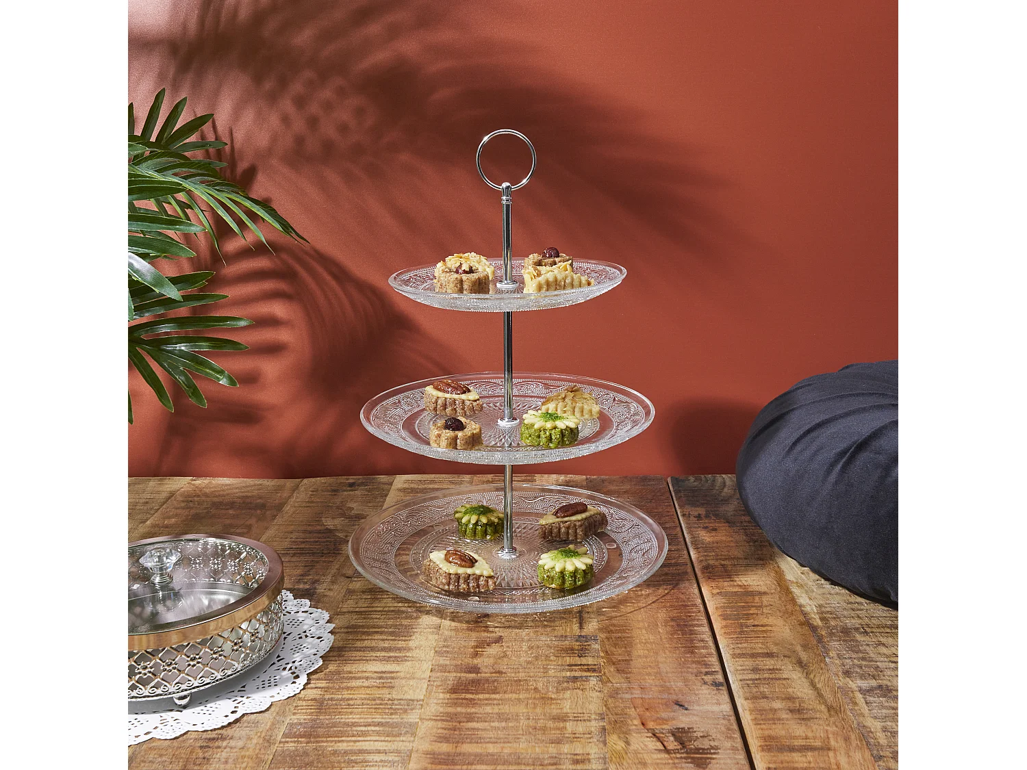 Plateau A Gateaux En Verre 3 Etages Transparent